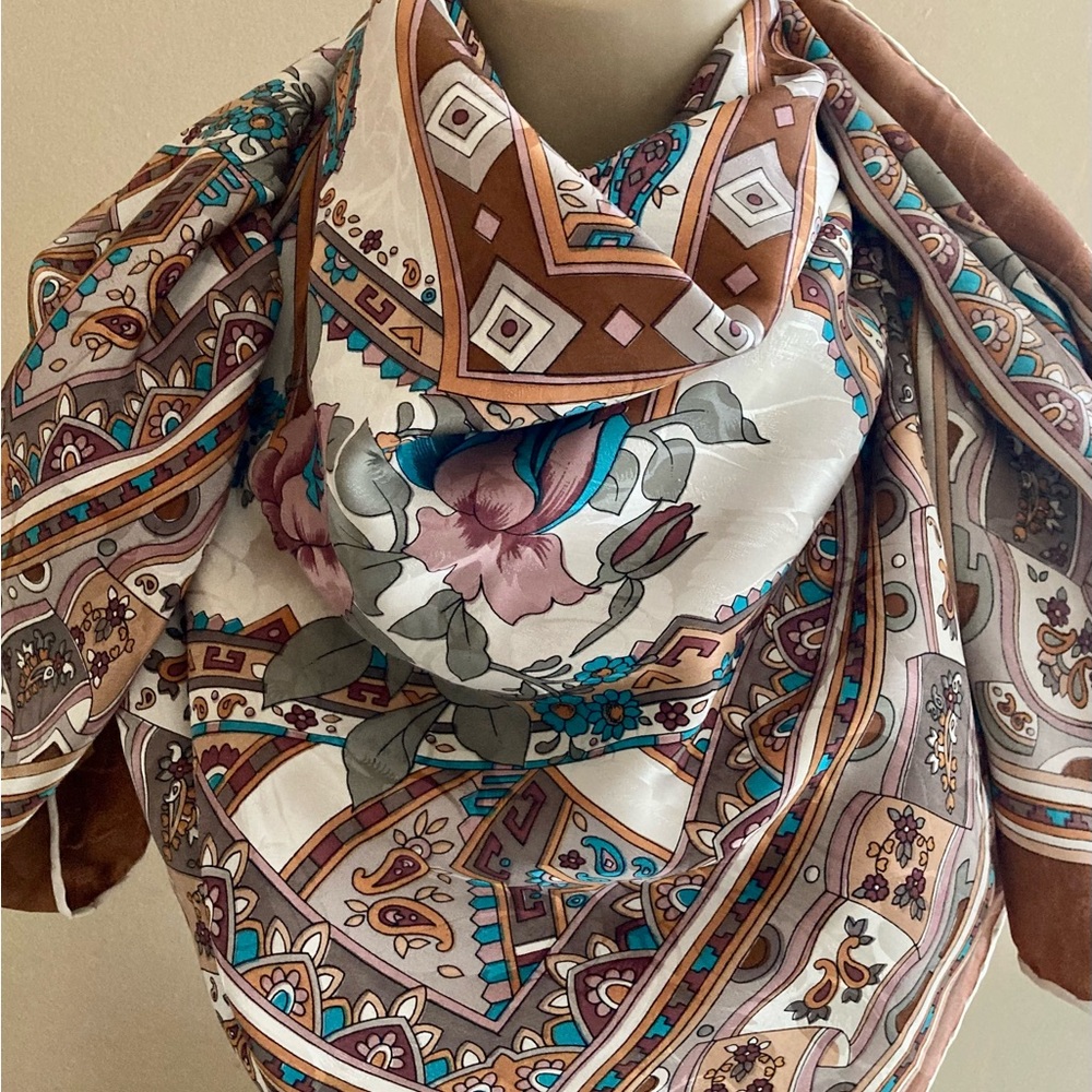 GONCA silk scarf, large vintage square shawl.